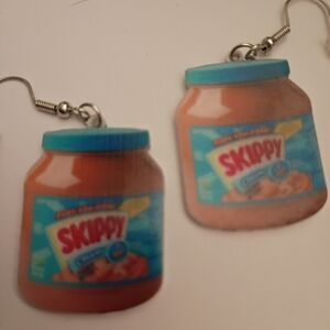 Peanut Butter Jar Earrings - Blue and Brown